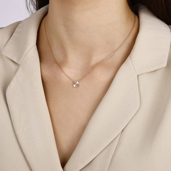 0,04 Karat Pırlanta Yonca Kolye - 2