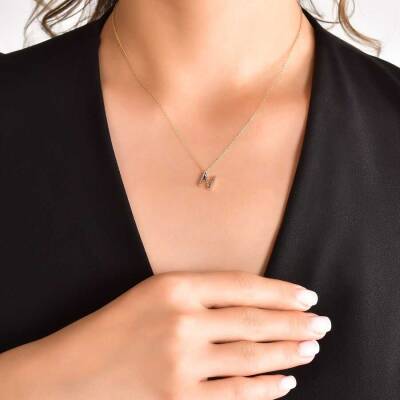 0,09 Karat Kahverengi Pırlanta (N) Harfli Kolye - 4
