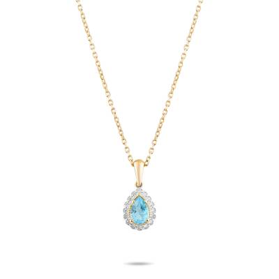 0,09 Karat Pırlantalı Mavi Topaz Kolye - 3