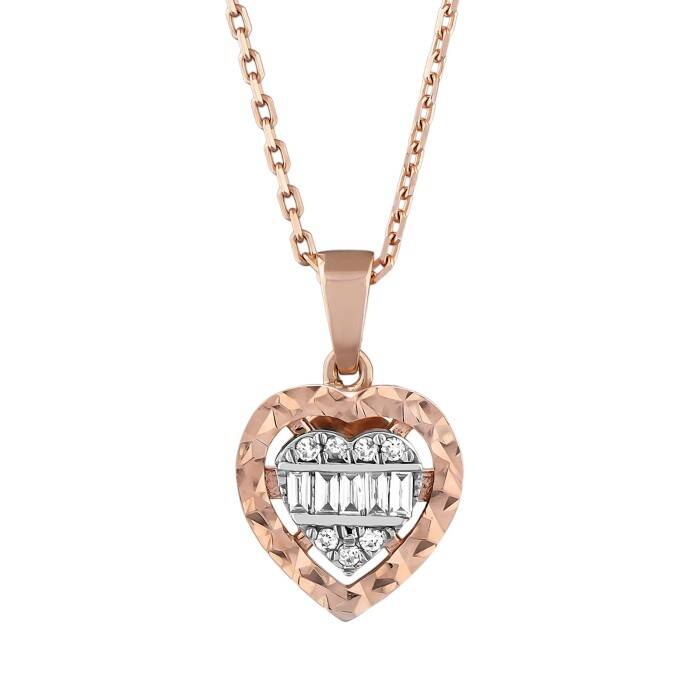 0,10 Karat Efektli Pırlanta Baget Kalp Kolye - 1