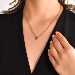 0,11 Karat Siyah Pırlanta (B) Harfli Kolye - 3