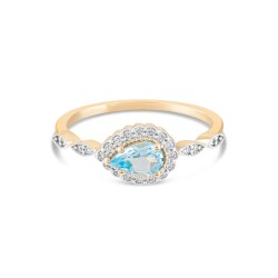 0,12 Karat Pırlantalı Mavi Topaz Yüzük - 1