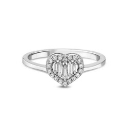 0,18 Karat Pırlanta Baget Kalp Yüzük - 