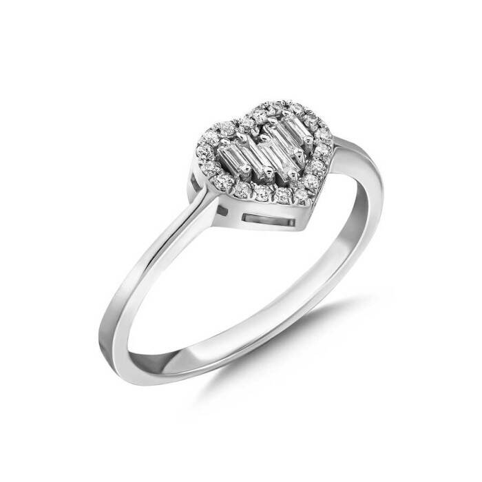 0,18 Karat Pırlanta Baget Kalp Yüzük - 2