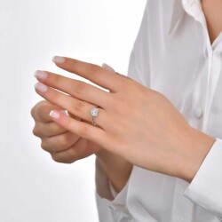 0,18 Karat Pırlanta Baget Kalp Yüzük - 4