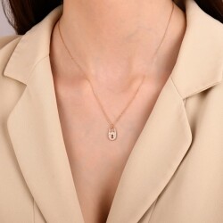 0,19 Karat Pırlanta Kilit Tasarım Kolye - 3