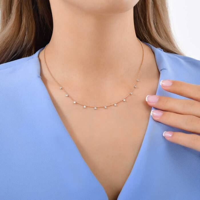 0,20 Karat Pırlanta Sıra Taşlı Kolye - 3