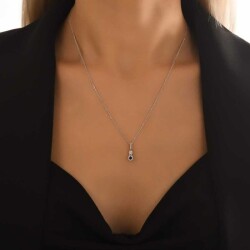 0,21 Karat Pırlantalı Safir Kolye - 3