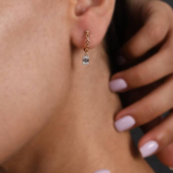 0,22 Karat Pırlanta Baget Küpe - 3