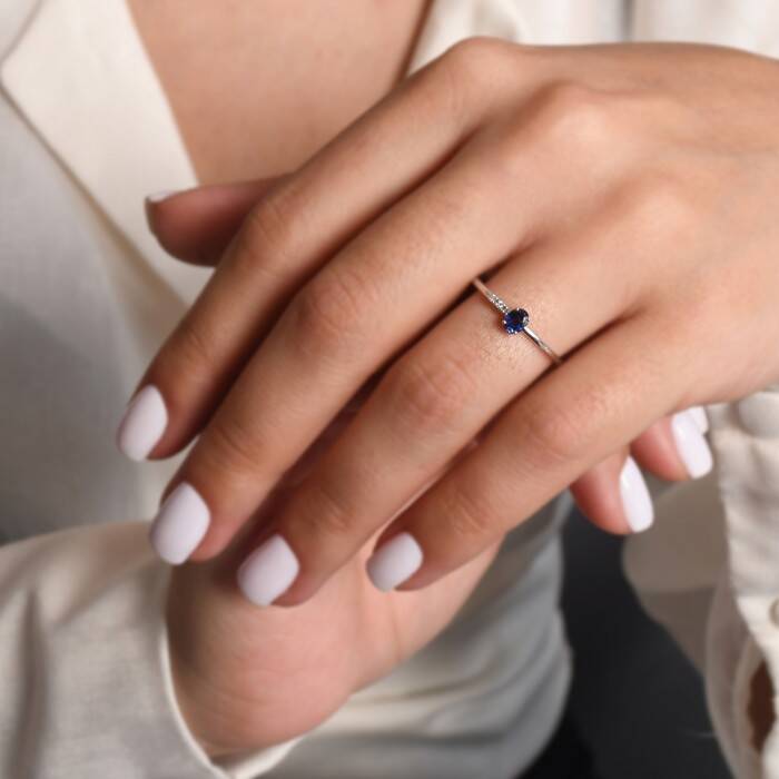 0,24 Karat Pırlanta Safir Yüzük - 4