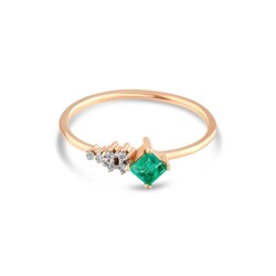 0,24 Karat Pırlanta Zümrüt Yüzük - 