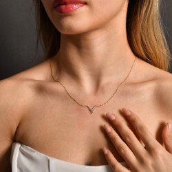 0,25 Karat Pırlanta Baget Tasarım Kolye - 2