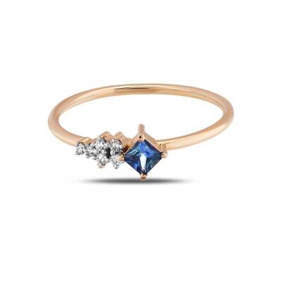 0,26 Karat Pırlantalı Safir Yüzük - 1