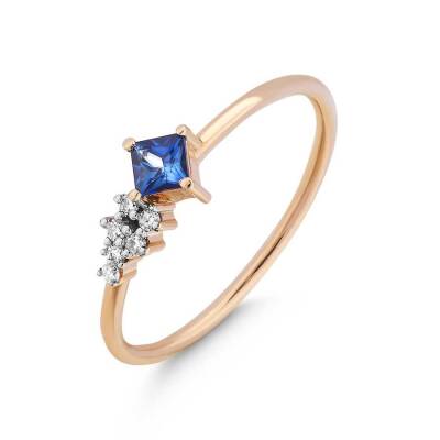 0,26 Karat Pırlantalı Safir Yüzük - 2