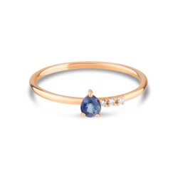 0,26 Karat Pırlanta Safir Yüzük - 