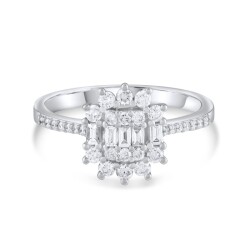 0,27 Karat Pırlanta Baget Çiçek Yüzük - 