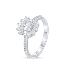 0,27 Karat Pırlanta Baget Çiçek Yüzük - 2