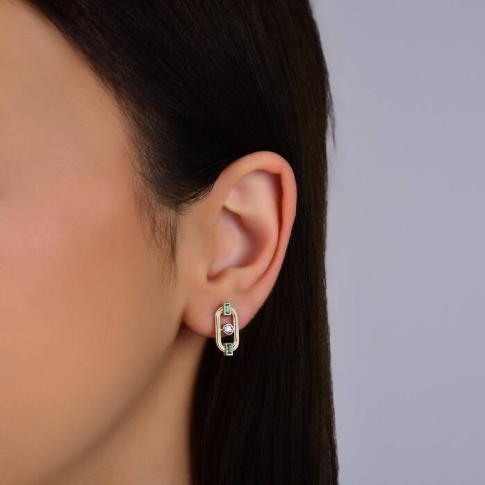 0,27 Karat Pırlanta Zümrüt Küpe - 3