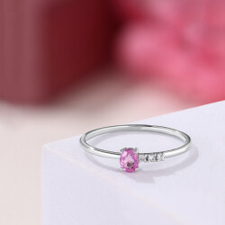 0,28 Karat Pırlanta & Pembe Safir Yüzük - 1