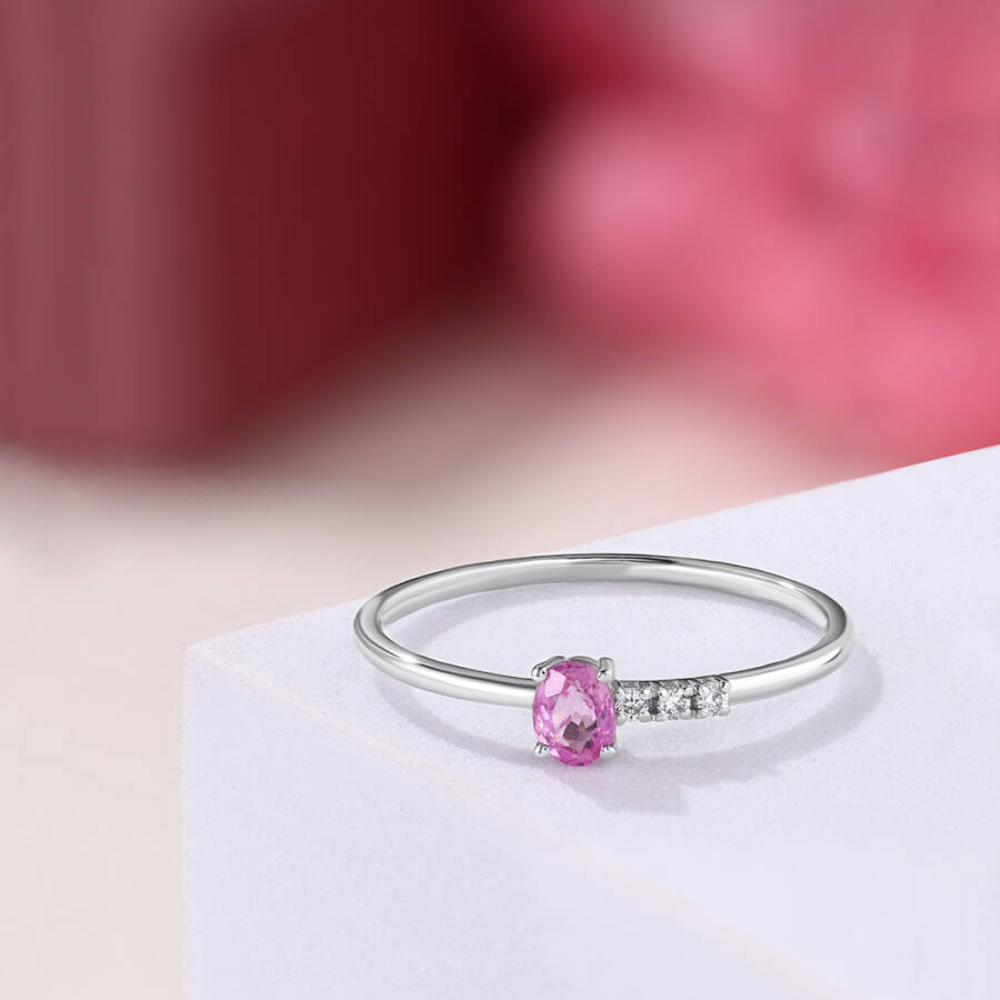 0,28 Karat Pırlanta & Pembe Safir Yüzük - 1