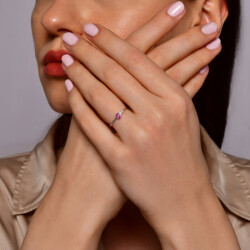 0,28 Karat Pırlanta Pembe Safir Yüzük - 3