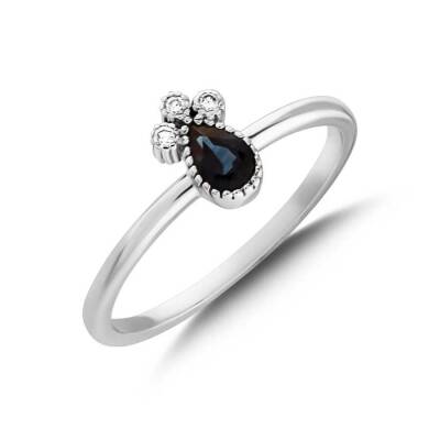 0,30 Karat Pırlantalı Safir Yüzük - 2