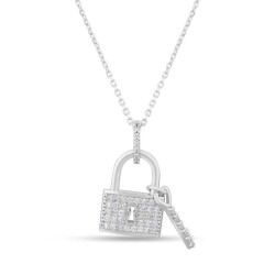 0,31 Karat Pırlanta Anahtar ve Kilit Tasarım Kolye - 