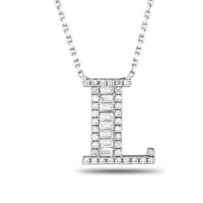 0,33 Karat Pırlanta (L) Harfli Baget Kolye - 1