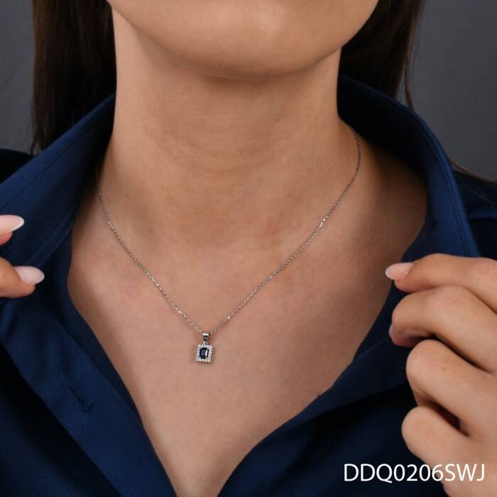 0,33 Karat Pırlantalı Safir Kolye - 3