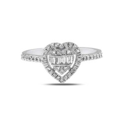 0,34 Karat Pırlanta Baget Kalp Yüzük - 2