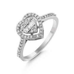 0,34 Karat Pırlanta Baget Kalp Yüzük - 3