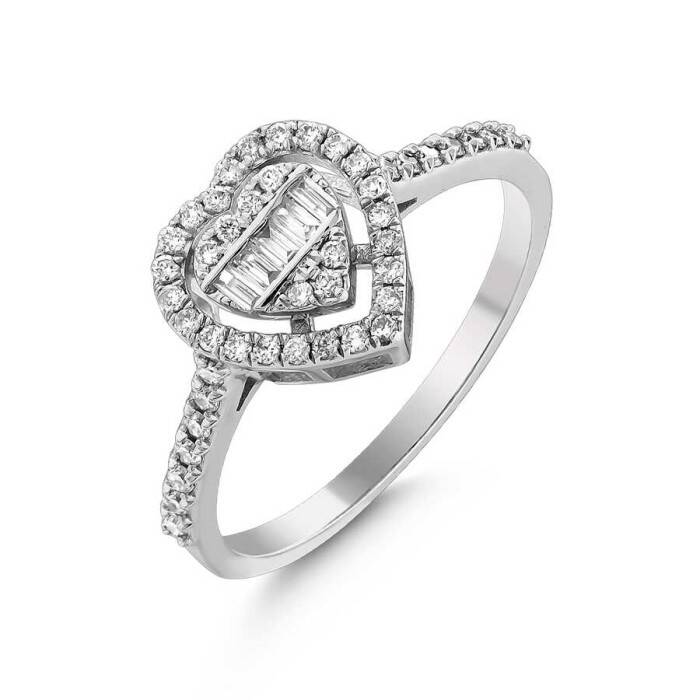 0,34 Karat Pırlanta Baget Kalp Yüzük - 3