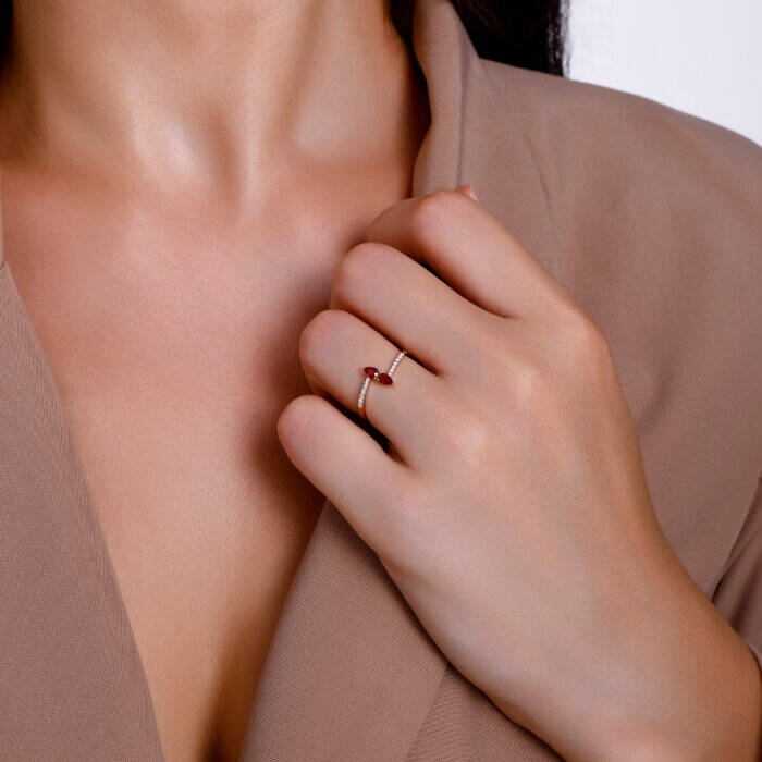 0,34 Karat Pırlanta Yakut Yüzük - 3