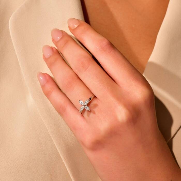 0,34 Karat Pırlanta Çiçek Yüzük - 3