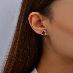 2,92 Karat Pırlanta Yakut Küpe - 3