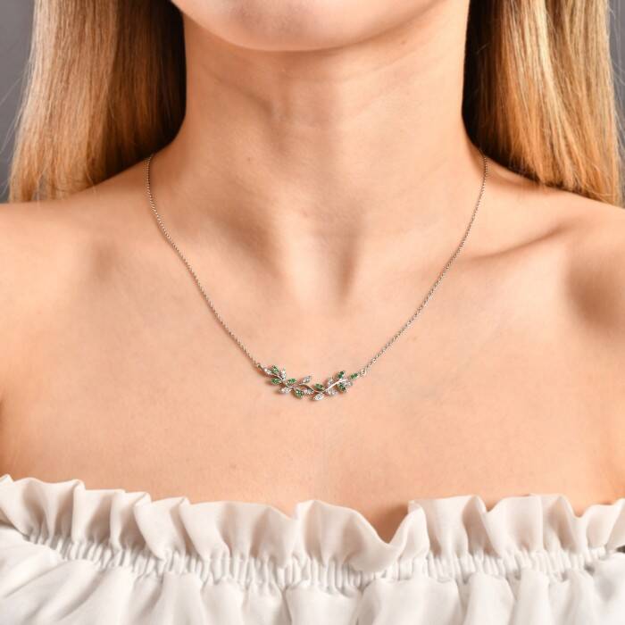 0,34 Karat Pırlanta Zümrüt Kolye - 3