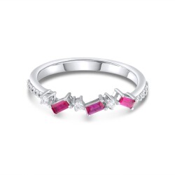 0,35 Karat Pırlanta Baget Yakut Yüzük - 