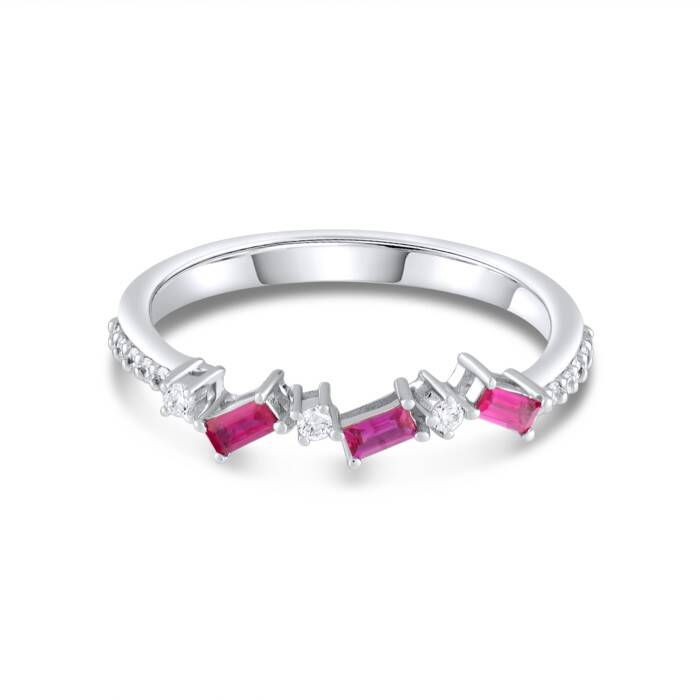 0,35 Karat Pırlanta Baget Yakut Yüzük - 1