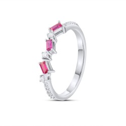 0,35 Karat Pırlanta Baget Yakut Yüzük - 2