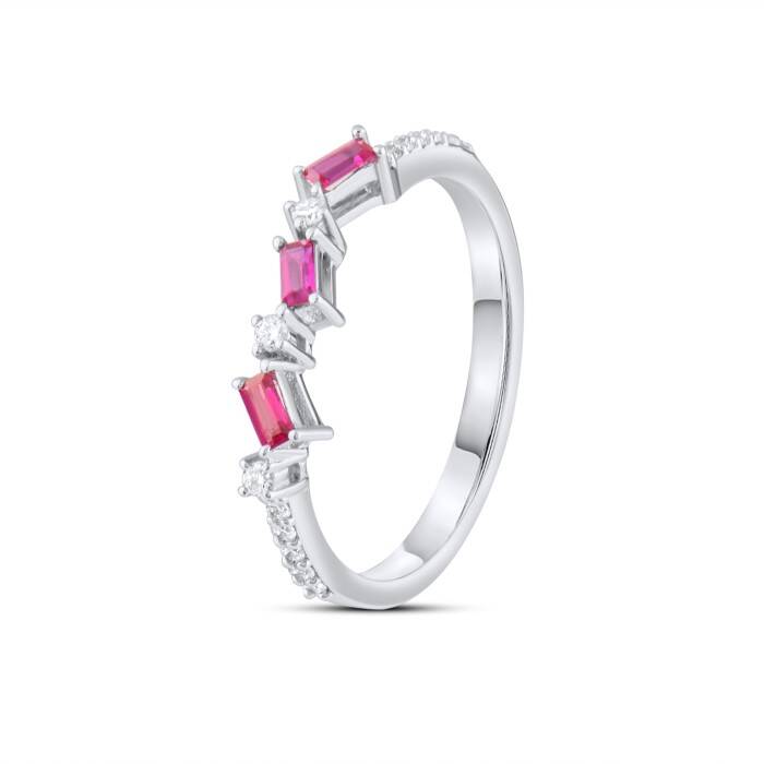 0,35 Karat Pırlanta Baget Yakut Yüzük - 2