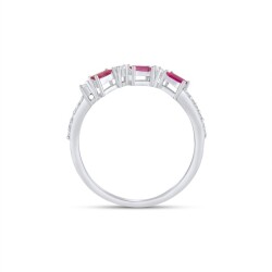 0,35 Karat Pırlanta Baget Yakut Yüzük - 3