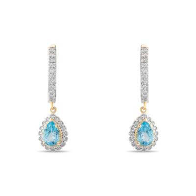 0,35 Karat Pırlantalı Mavi Topaz Küpe - 2