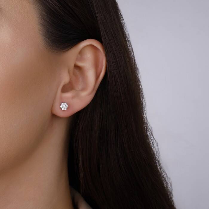 0,36 Karat Pırlanta Çiçek Küpe - 3