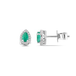 0,37 Karat Pırlantalı Zümrüt Küpe - 1