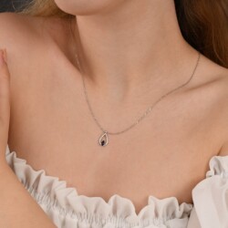 0,38 Karat Pırlanta Safir Damla Kolye - 3