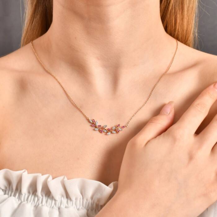 0,39 Karat Pırlantalı Yakut Kolye - 3