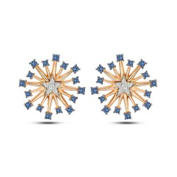 0,40 Karat Pırlantalı Safir Küpe - 2