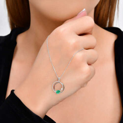 0,42 Karat Pırlanta Zümrüt Kolye - 3