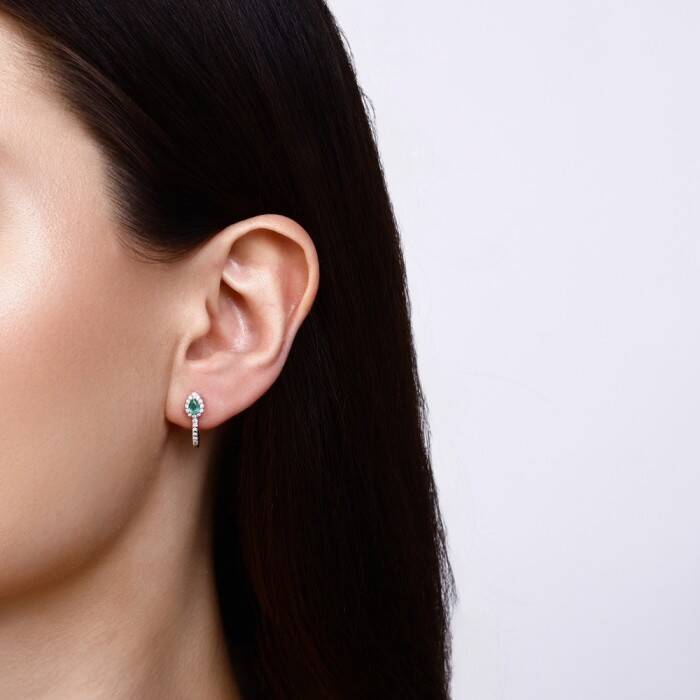 0,43 Karat Pırlanta Zümrüt Damla Küpe - 3