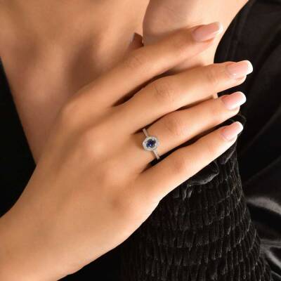 0,47 Karat Pırlantalı Safir Yüzük - 4